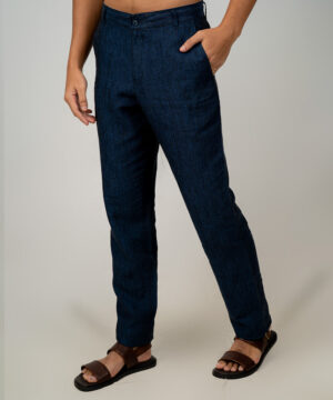 Envoy Men’s Slim Fit Linen Dark Blue Trouser