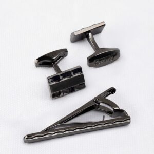 Envoy Classic Men’s Nickel Plated Gunmetal Wave Edge Cufflinks With Tie Pin