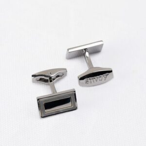 Envoy Classic Men’s Nickel Plated Silver Onyx Rectangle Cufflinks