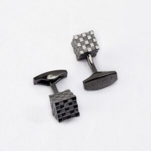 Envoy Classic Men’s Nickel Plated Black Textured Cube Grid Cufflinks
