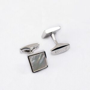 Envoy Classic Men’s Nickel Plated Silver Pearl Square Edge Cufflinks