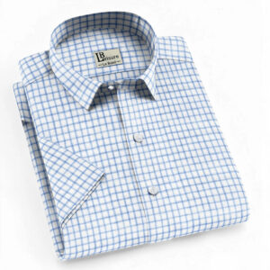 LB Leisure Men’s Blue Regular Fit Short Sleeve Check Shirt