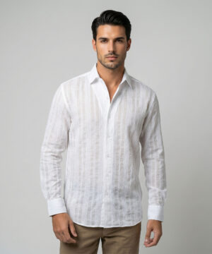 FH Men’s White Striped Design Tailor Fit Shirt