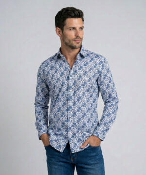Envoy Italy Men’s Blue Floral Design Tailor Fit Shirt