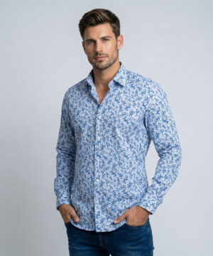 Envoy Sport Men’s Light Blue Printed Design Tailor Fit Shirt