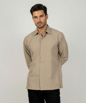 Envoy Linen Men’s Brown Striped Design Regular Fit Shirt