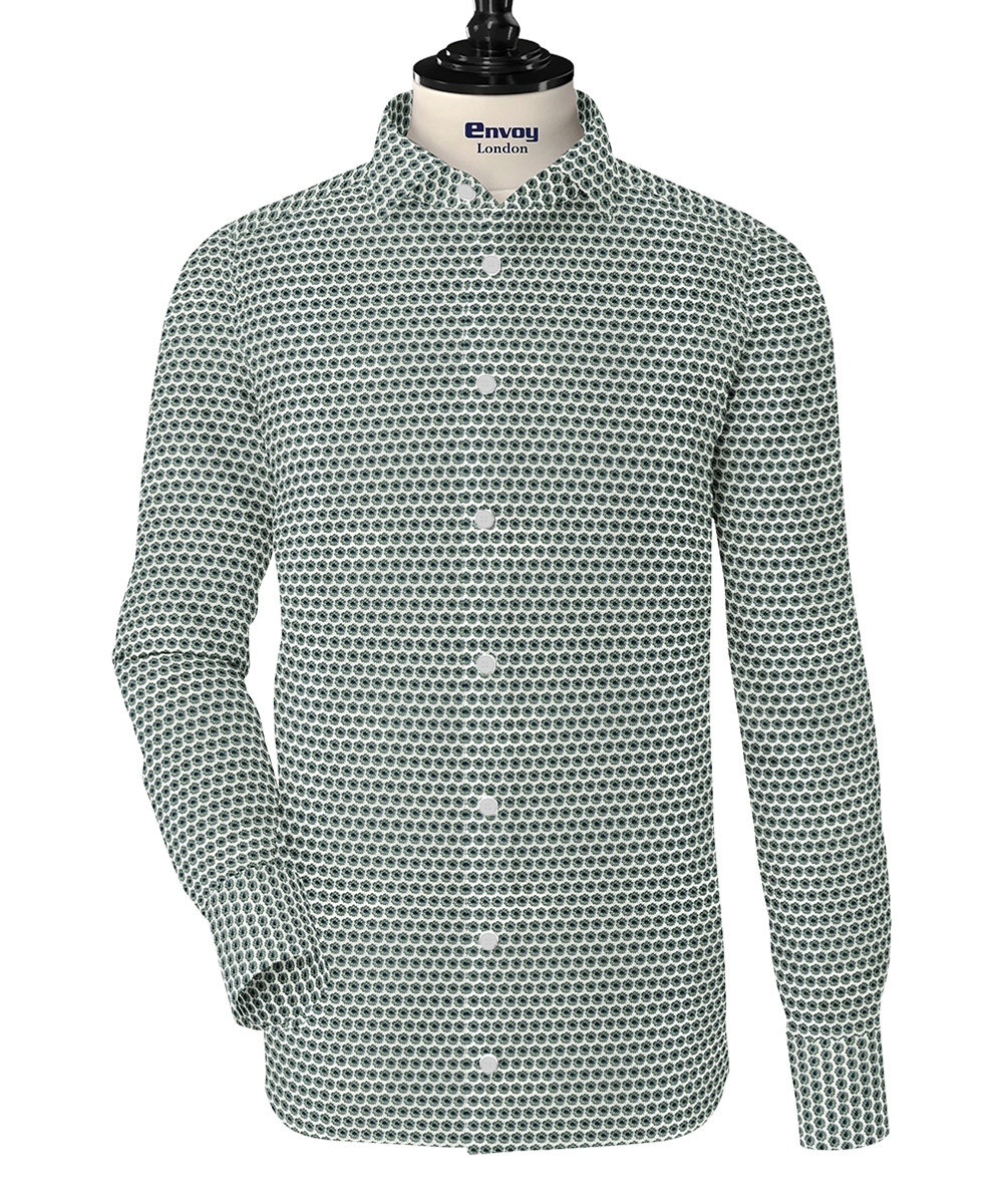 Envoy Classic Green & White Floral Cotton Lycra Shirt