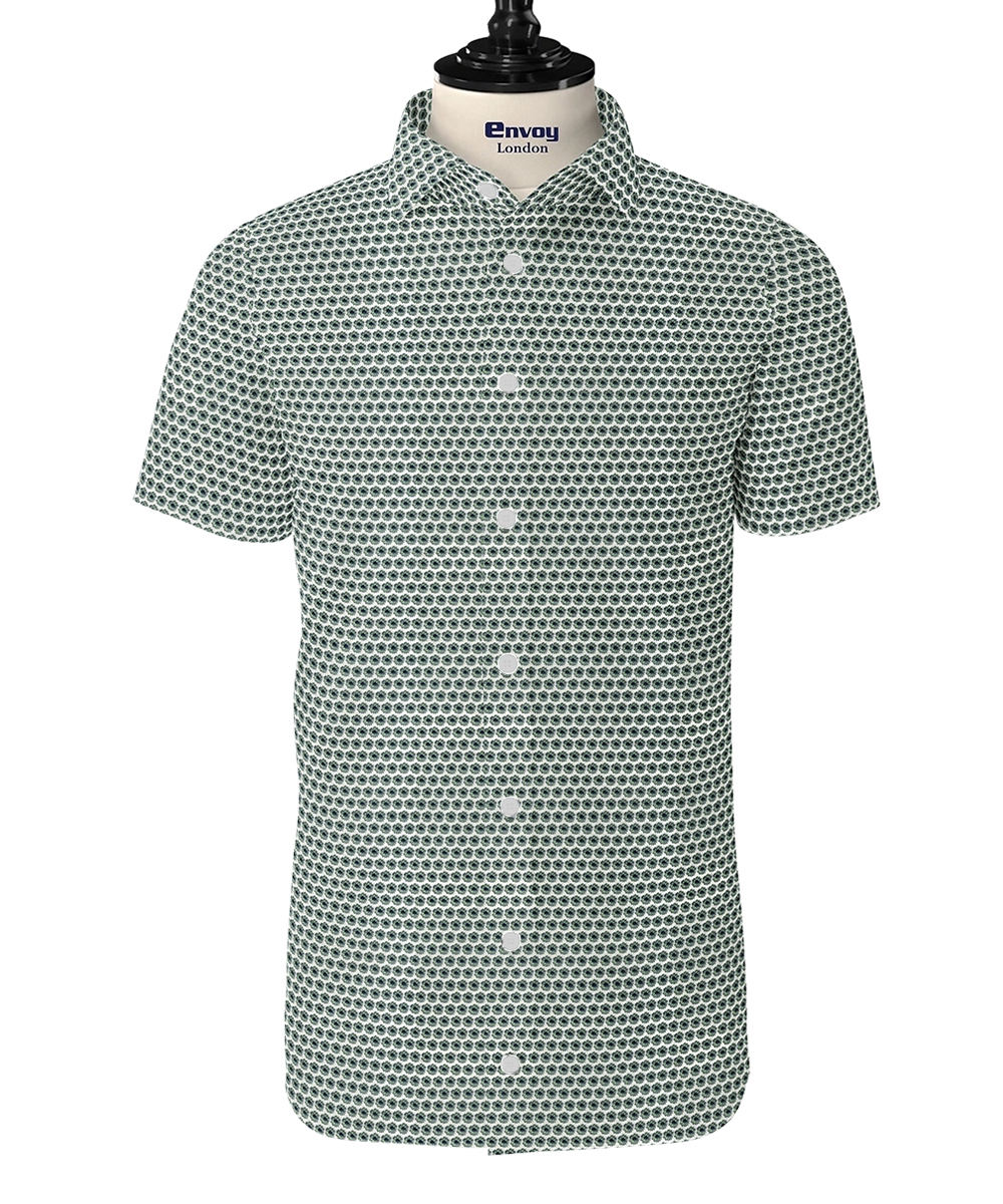 Envoy Classic Green & White Floral Cotton Lycra Shirt - Image 2