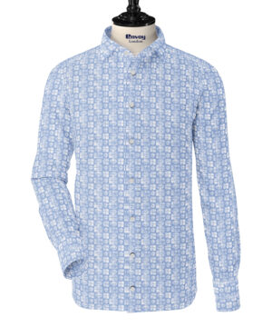 Envoy Classic Sky Blue & White Patterned Cotton Lycra Shirt
