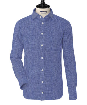 Raymond Mid Blue Linen Cotton Shirting Fabric with Check Design