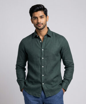 LB Leisure Men’s Green Casual Wear Slim Fit Shirt
