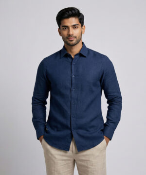 LB Leisure Men’s Dark Blue Casual Wear Slim Fit Shirt