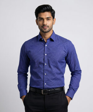 Le Bond Purple Club Men’s Blue Formal Wear Slim Fit Shirt
